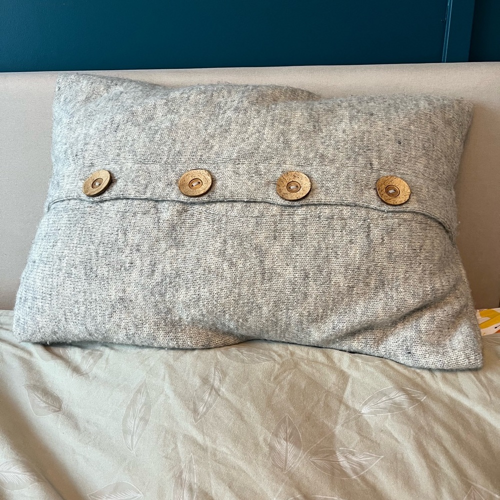 Gray Pillow with Wooden Buttons